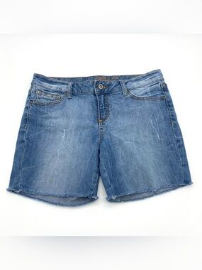 Arizona Jean Co Womens Medium Wash Raw Hem Denim Jean Shorts Size 7